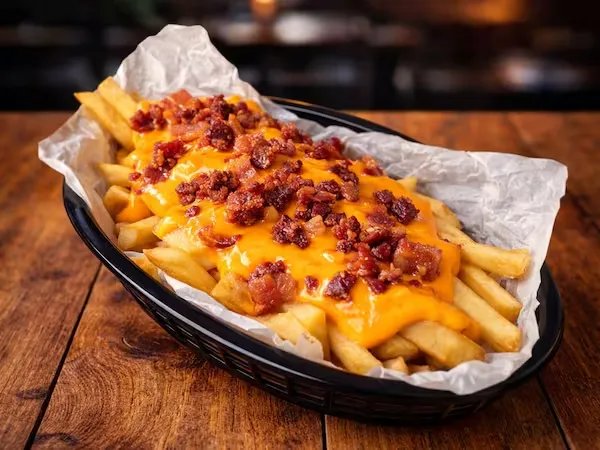 Fritas American Cheese e Bacon em Cubos